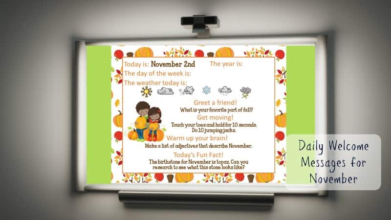 This set of free November Daily Welcome Messages is an easy way to get your students to enter the classroom and focus on the day ahead.
