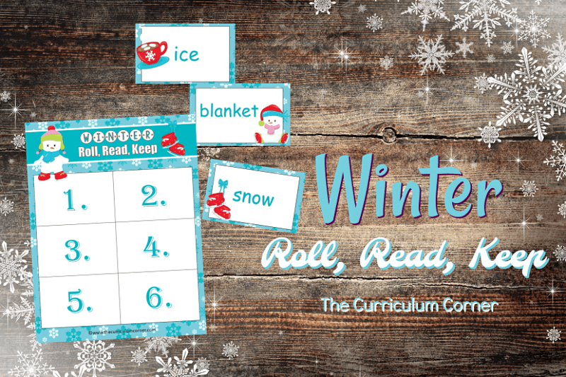 Create an engaging literacy center with this Winter Roll Read Keep game, a free classroom resource from The Curriculum Corner.