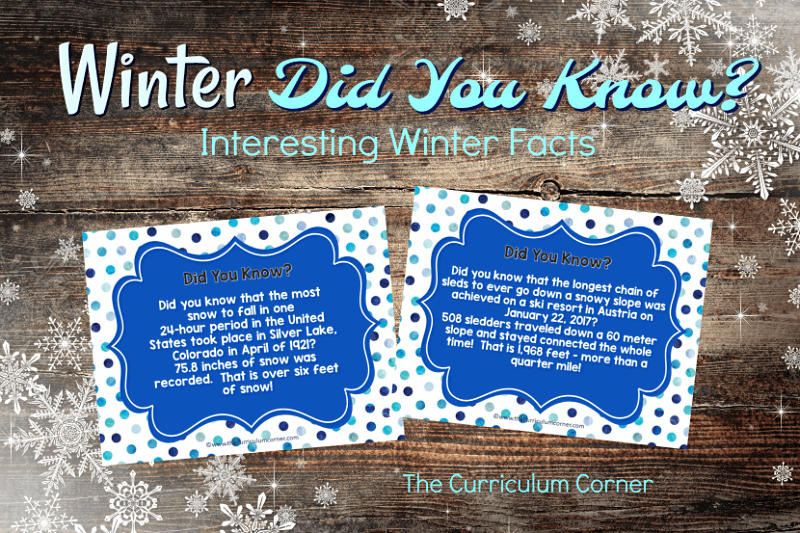 Use our Did You Know? facts for winter as an engaging display and/or discussion for your students. 