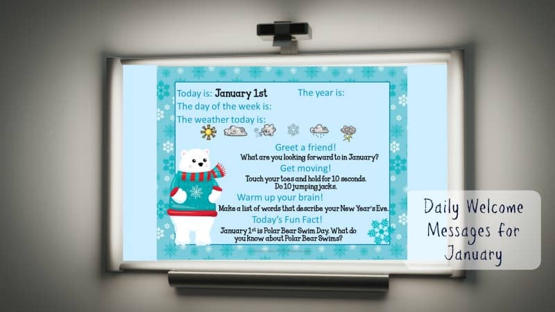 This set of free January Daily Welcome Messages is an easy way to get your students to enter the classroom and focus on the day ahead.