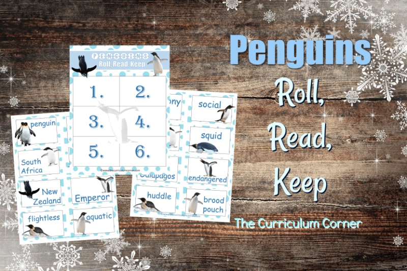Create an engaging literacy center with this Penguin Roll Read Keep game, a free classroom resource from The Curriculum Corner.