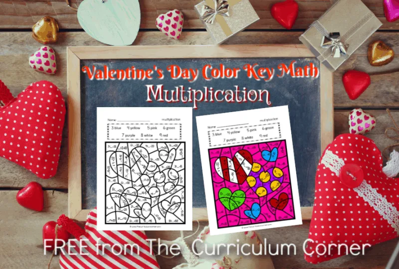 This Valentine's Day color key multiplication is like a Valentine's Day color by number set for math practice. FREE multiplication fact practice from The Curriculum Corner.