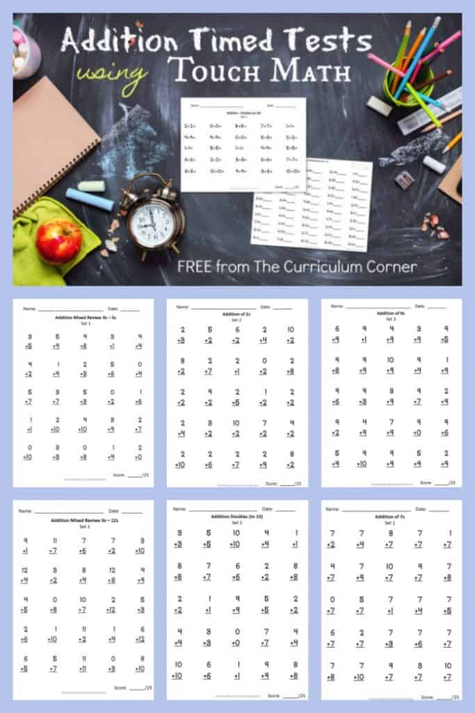 Touch Math Addition Timed Tests The Curriculum Corner 123
