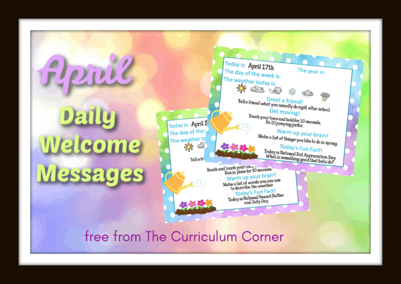 April Daily Welcome Messages from The Curriculum Corner