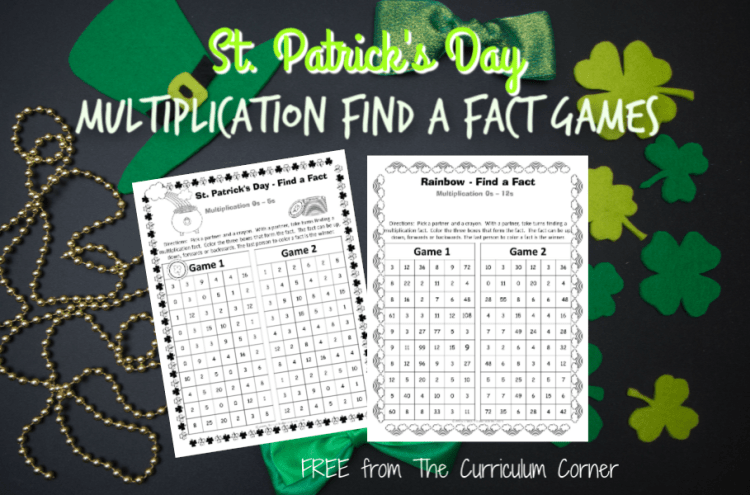 St. Patrick's Day Multiplication Find a Fact Games