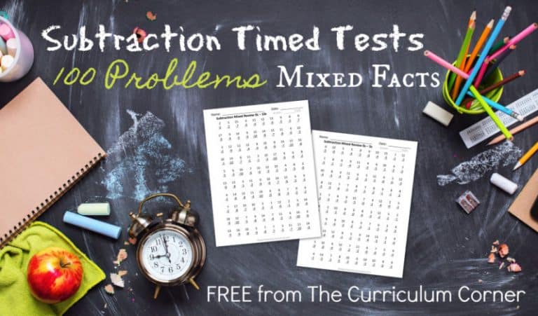 100 Subtraction Facts (Mixed Review Pages) - The Curriculum Corner 123