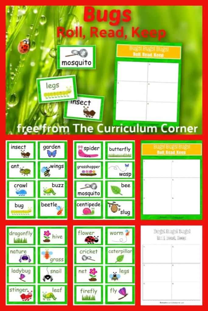 Create a simple but engaging literacy center with this bugs Roll, Read & Keep reading game, a free classroom resource from The Curriculum Corner.