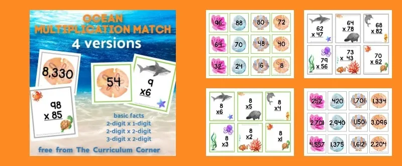 Ocean Multiplication Match Cards