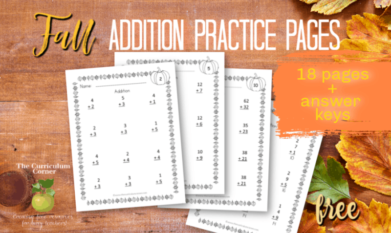 fall addition practice pages