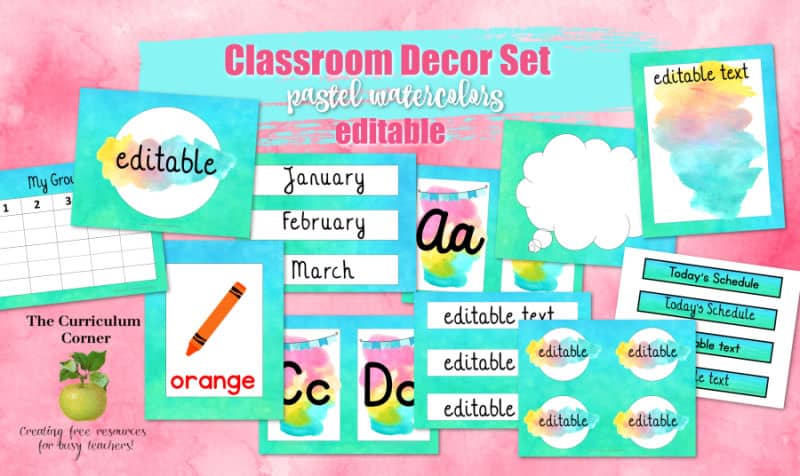 watercolor classroom decor