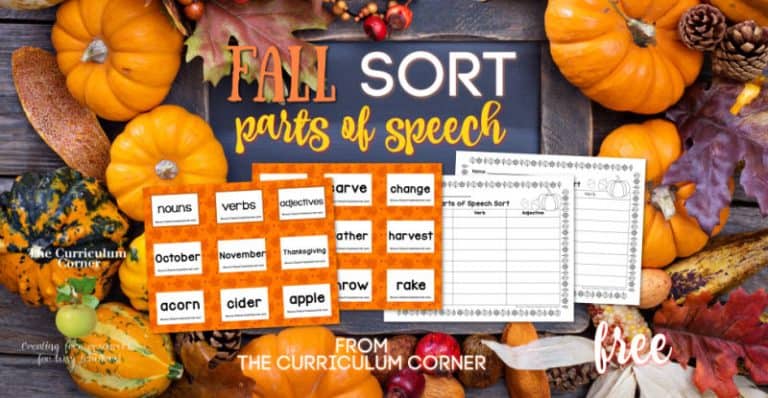 Fall Parts of Speech Sort - The Curriculum Corner 123
