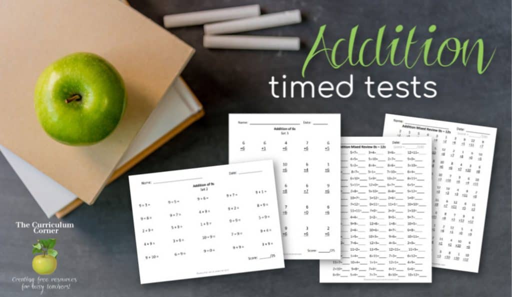Addition Timed Tests The Curriculum Corner 123
