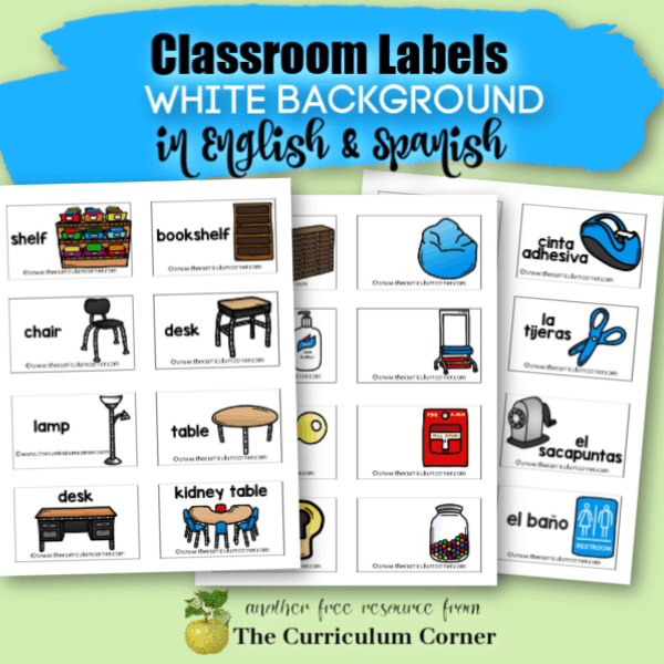 editable classroom labels in English and Spanish