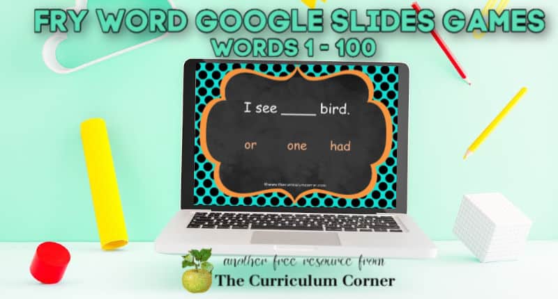 Minecraft Sight Words First 100 Fry Words for Google Slides