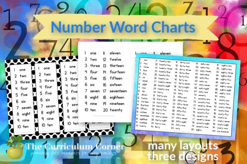 number word charts the curriculum corner 123