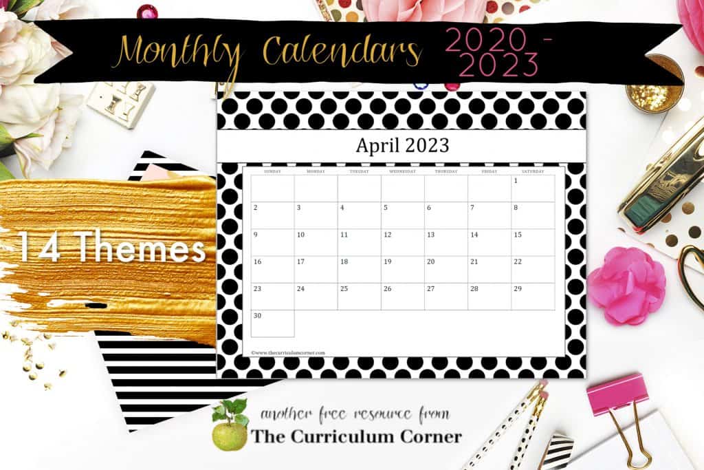 Free Teacher Calendar Pages - The Curriculum Corner 123
