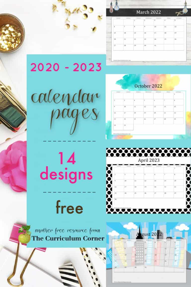 Free Teacher Calendar Pages - The Curriculum Corner 123