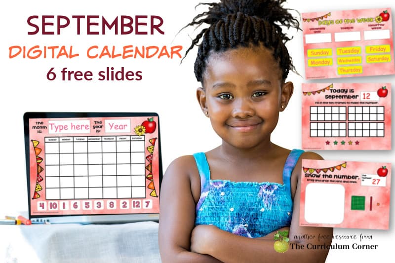 This September digital calendar is designed to help you with calendar time during your virtual instruction.