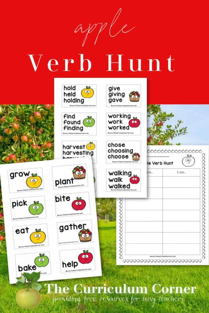 Use this Apple Picking Verb Hunt set to build a little movement into your daily literacy centers.
