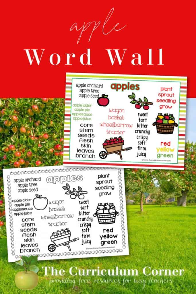 Our free apple word wall can be a writing workshop resource during your apple picking focus in September.