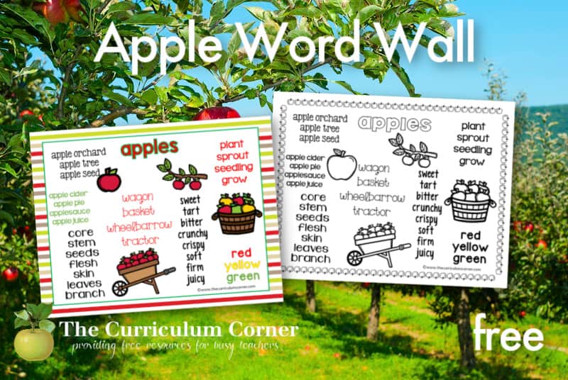 Our free apple word wall can be a writing workshop resource during your apple picking focus in September.