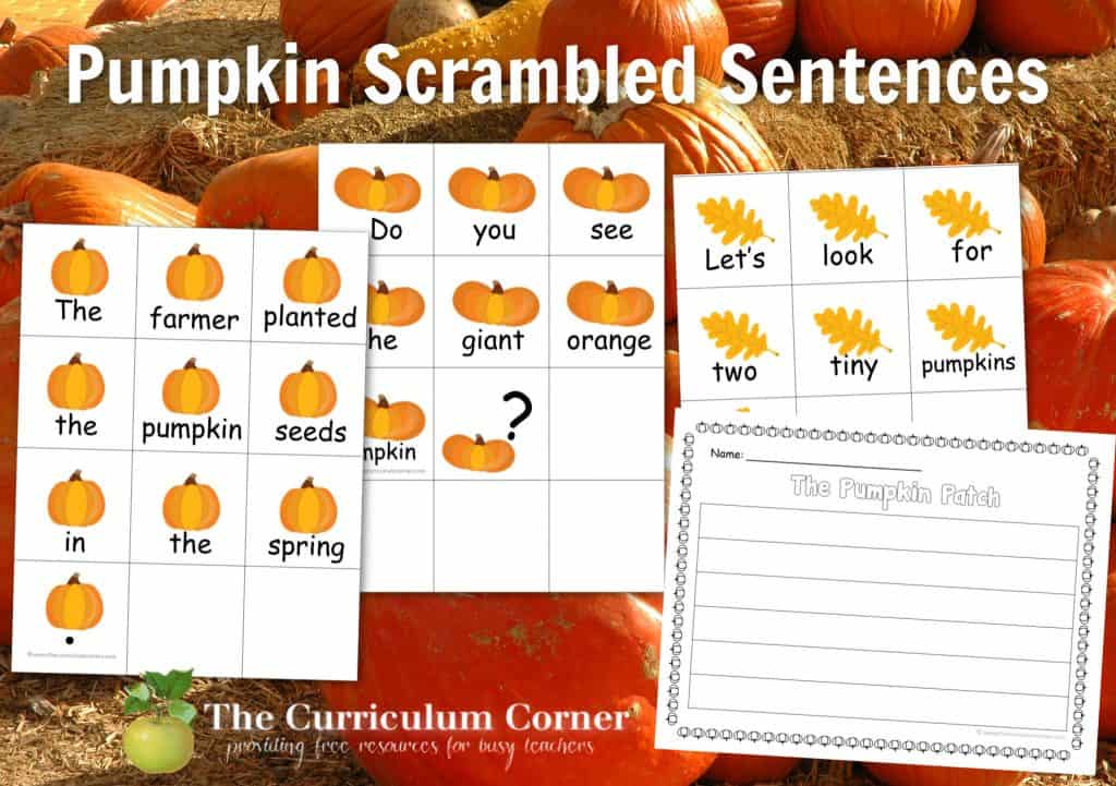 You can download these free Pumpkin Scrambled Sentences for an engaging literacy center this fall.