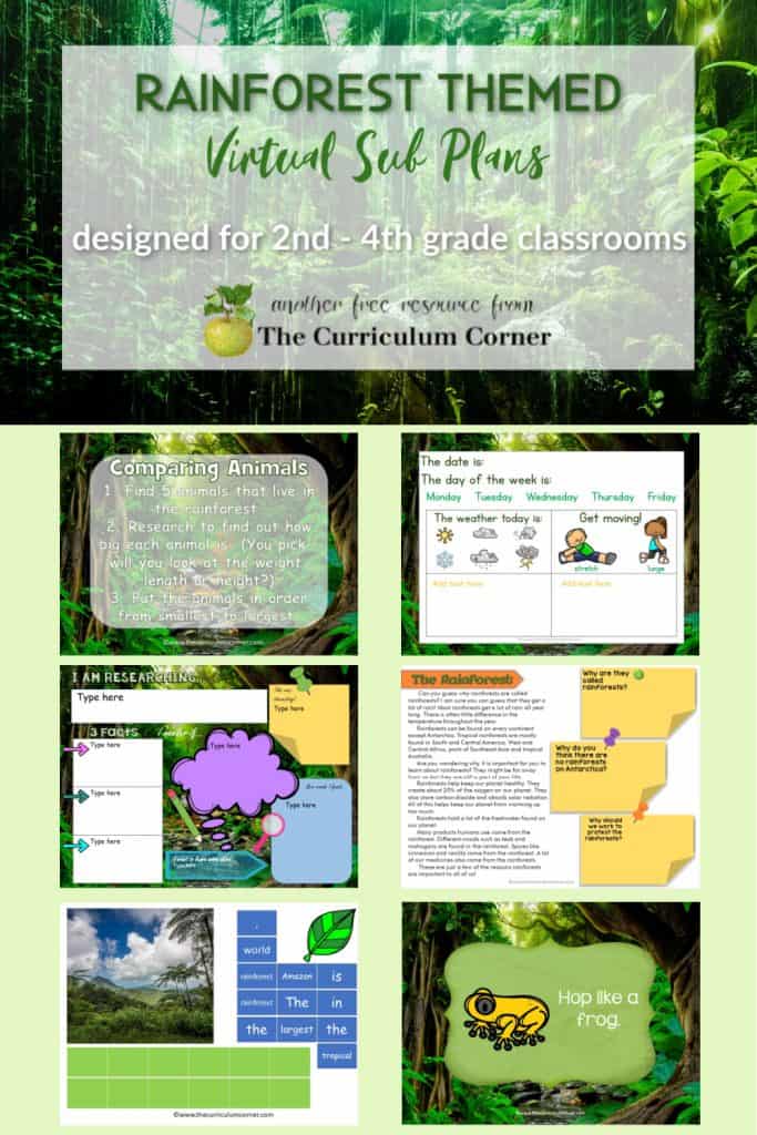 These Rainforest Virtual Sub Plans will help you create your own sub plans for your distance learning.