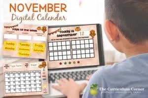 This moveable pieces November digital calendar is designed to help you with calendar time during your virtual instruction.