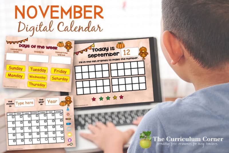 This moveable pieces November digital calendar is designed to help you with calendar time during your virtual instruction.