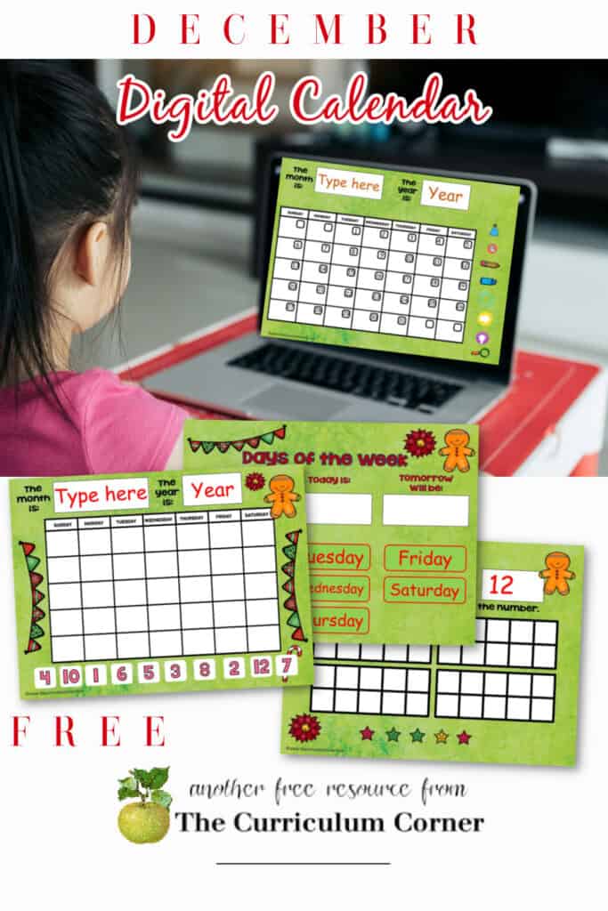 This moveable pieces December digital calendar is designed to help you with calendar time during your virtual instruction.