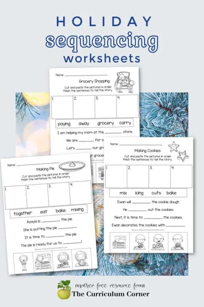 Download these holiday sequencing worksheets to help your children work on sequencing skills during the holidays.