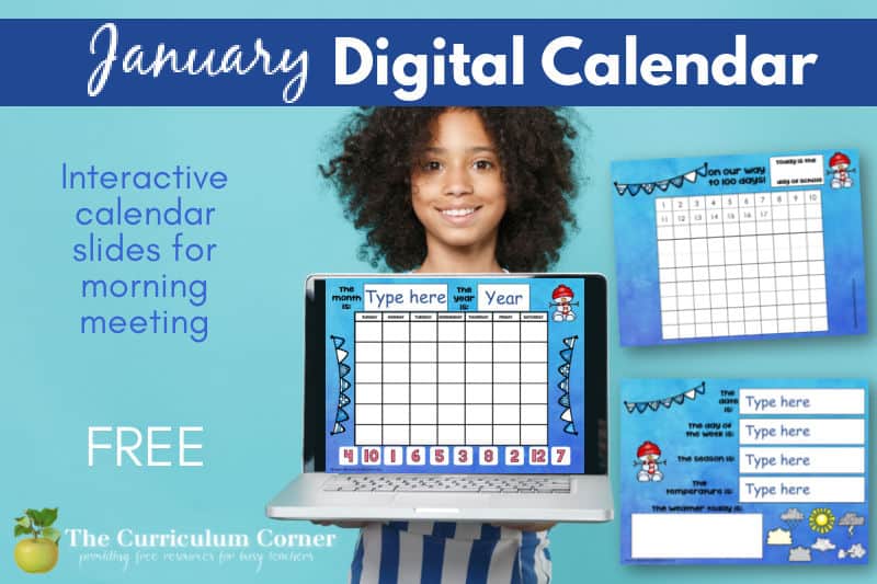 This January digital calendar is a perfect addition to your distance learning collection (or just for your in-classroom digital collection.)