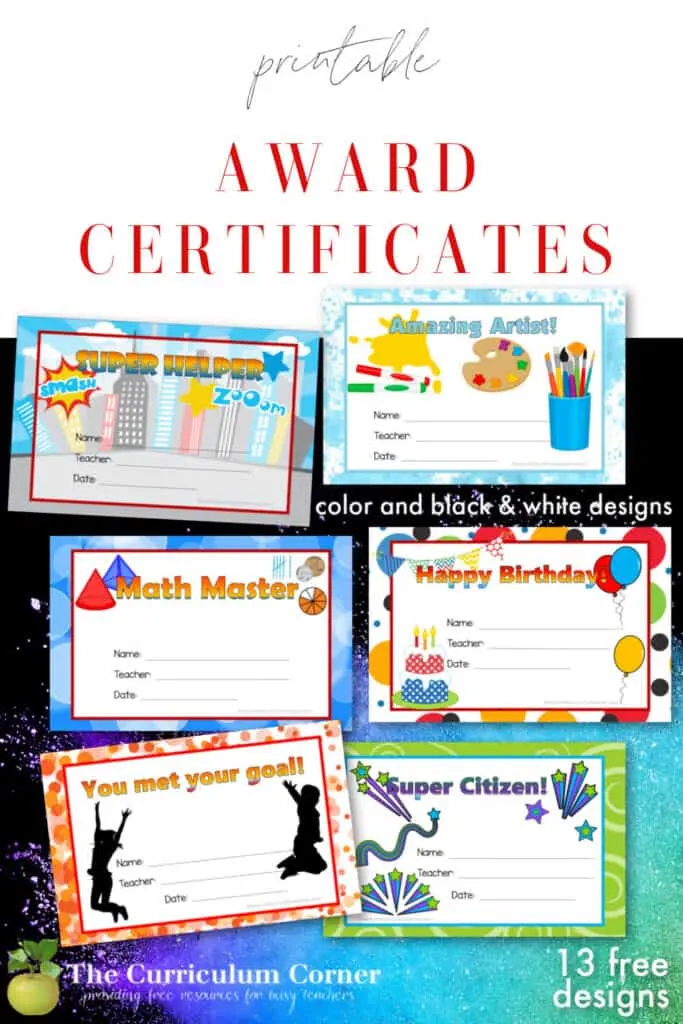13 free, printable award certificates for your classroom