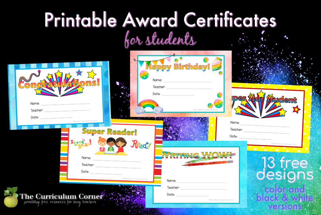 Download these free printable award certificates for students to recognize classroom accomplishments.