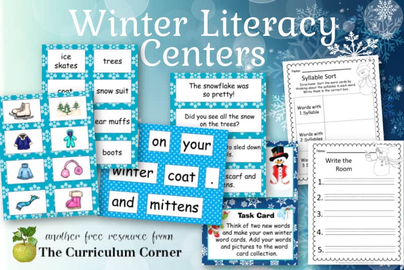 Download this free winter literacy center set to help create your winter centers. Free download from The Curriculum Corner.