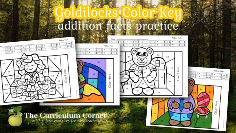 Download these free Goldilocks color key addition pages to help your children work on addition facts.