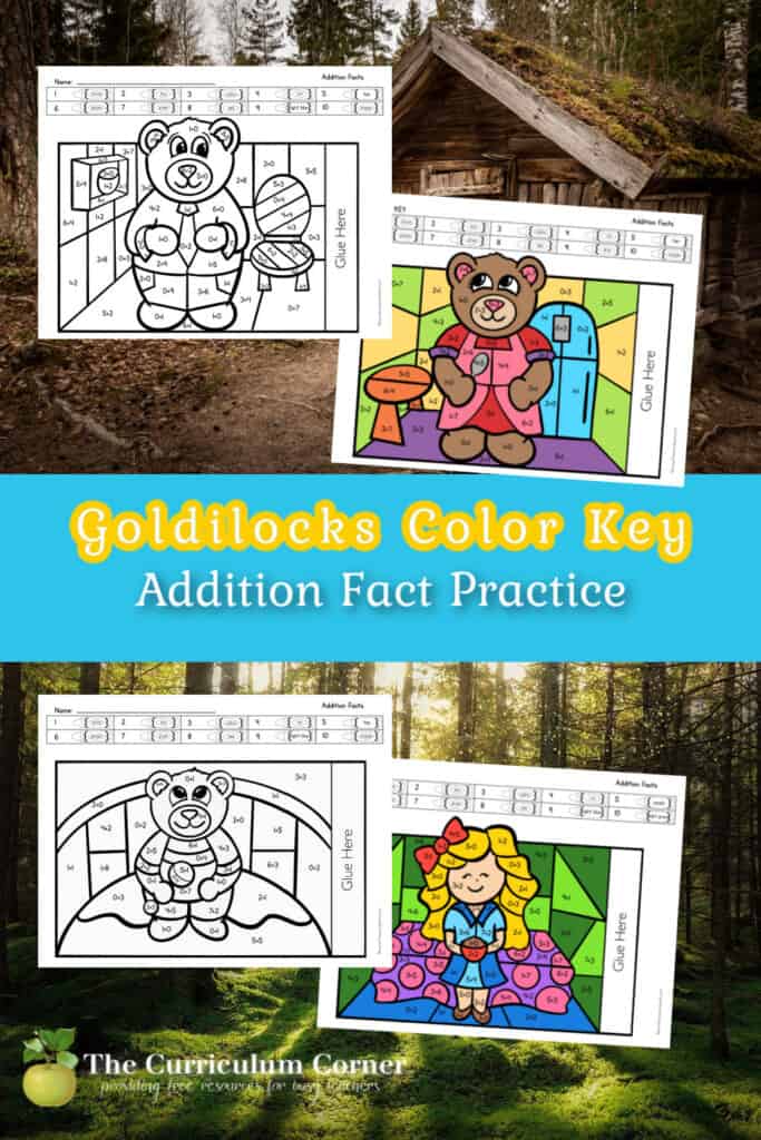 Download these free Goldilocks color key addition pages to help your children work on addition facts.