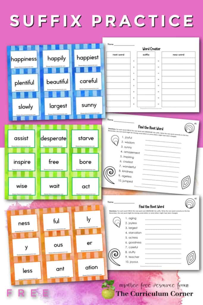 Offer your students suffix practice using this free collection or word part resources for your word work time.