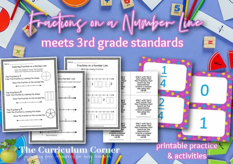 Practice fractions on a number line using these worksheets and activities for third grade math students.