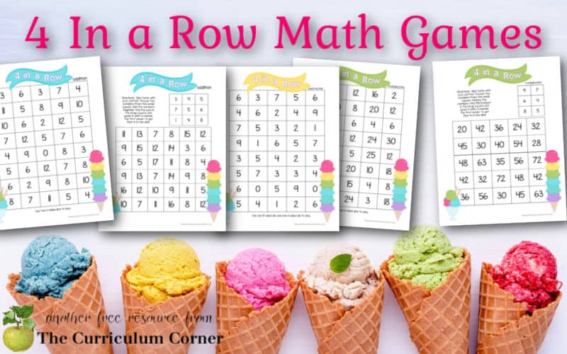 printable 4 in a row math games the curriculum corner 123