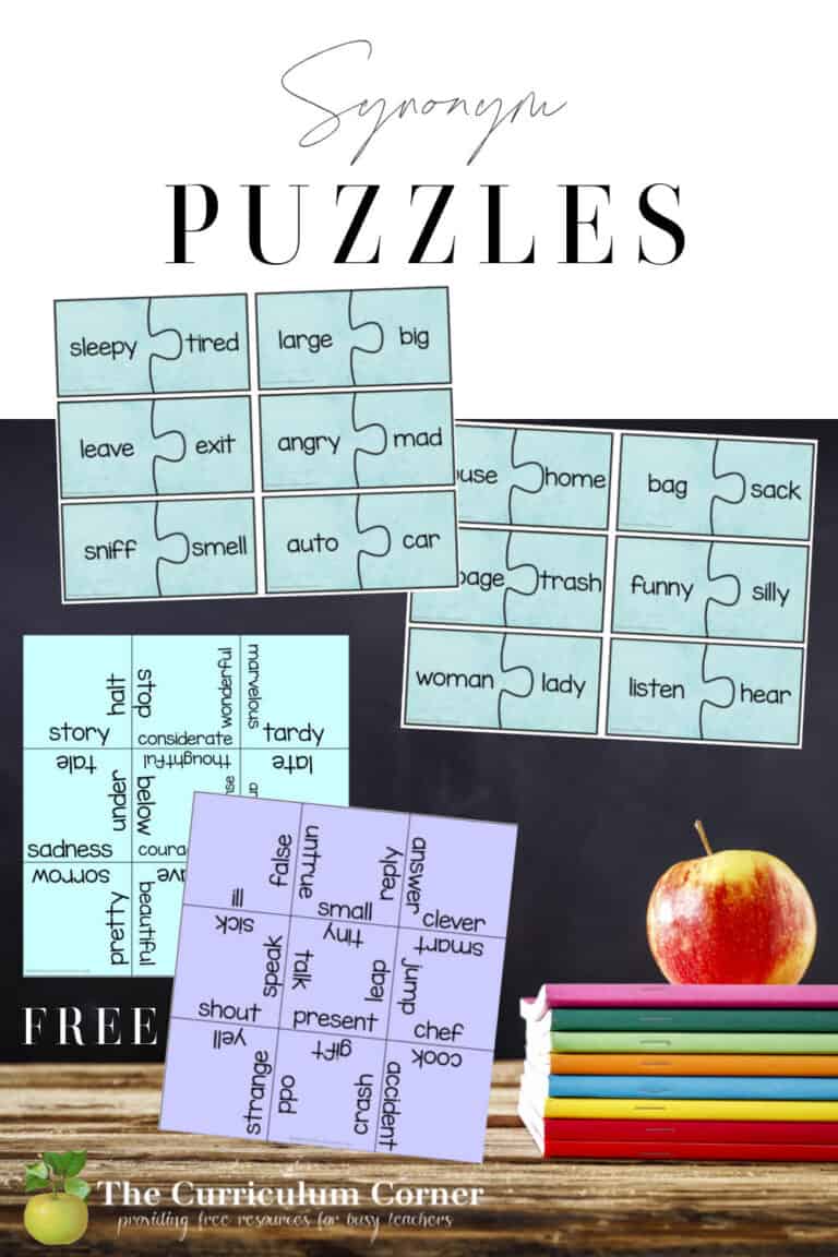Synonym Puzzles - The Curriculum Corner 123
