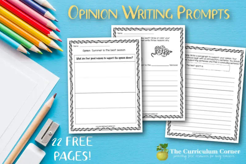 Help your young writers with these 22 free opinion writing prompts for your first, second or third grade classroom.
