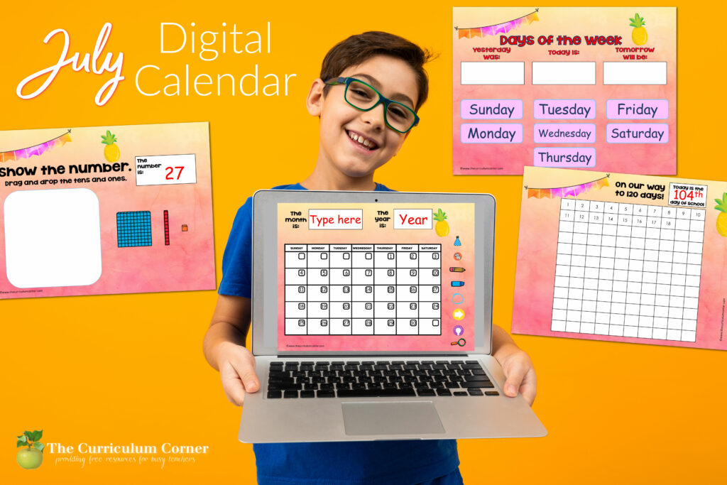 Free July Digital Calendar for in-person or distance learning