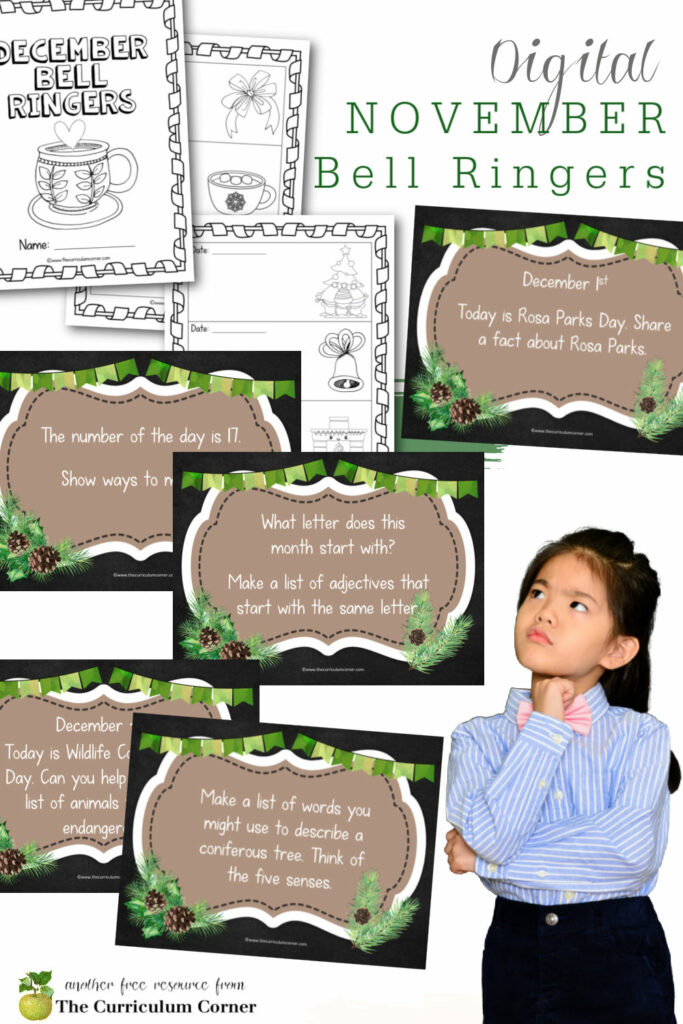 You can download this free set of Digital December Bell Ringers to add to your morning entry routine during December.