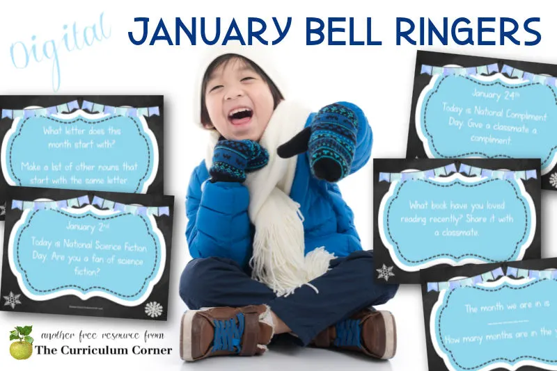 You can download this free set of Digital January Bell Ringers to add to your morning entry routine during January.