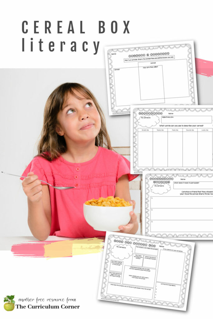 Create your own cereal box literacy center with these graphic organizers.