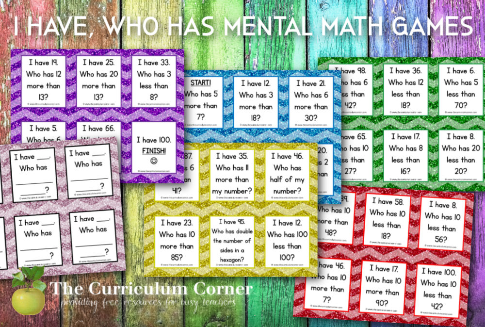 Download this set of I Have Who Has Games for mental math practice with number sense. 