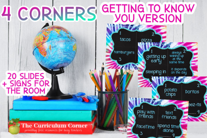 This 4 Corners: Getting to Know You Game is designed to help you start the school year.