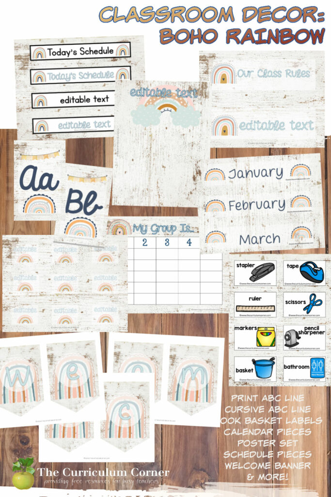 Download this free boho rainbow classroom decor set for a neutral classroom theme.