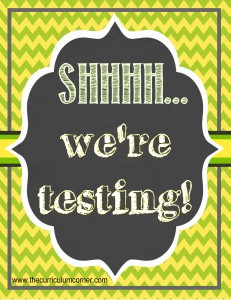 FREE We're Testing Sign | Chalkboard Theme | Classroom | The Curriculum Corner | Standardized Testing